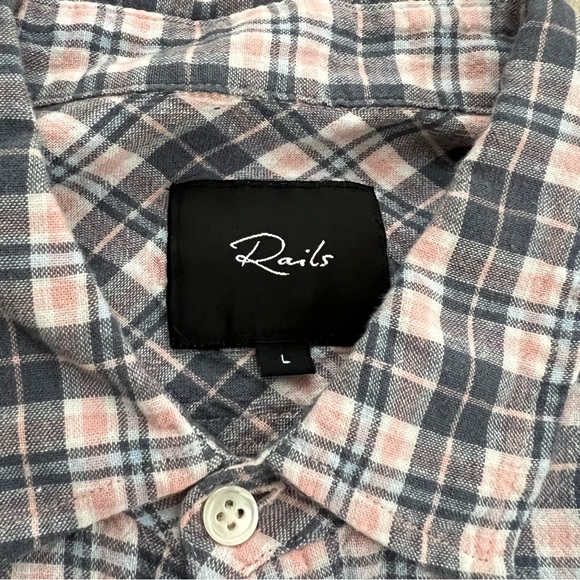 Rails Connor Plaid Linen Blend Plaid Button Up Long Sleeve Stone Pink White - Picture 6 of 9